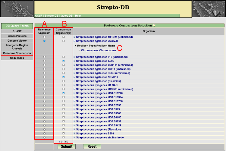 proteome comparison selection help picture